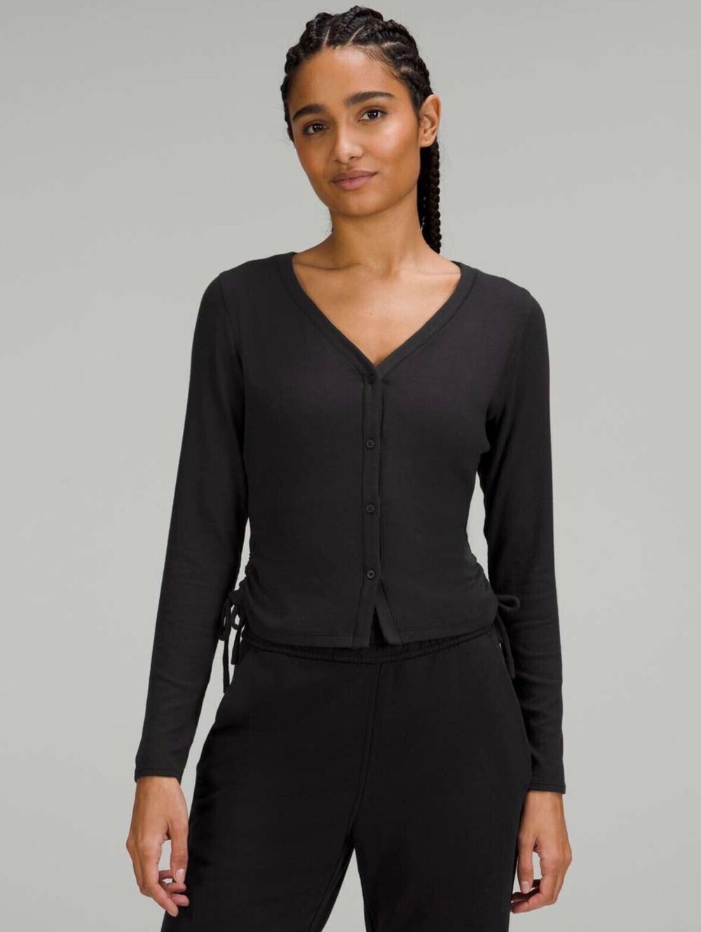 Lululemon Black Modal Tie Waist Button Cardigan Top Size 4